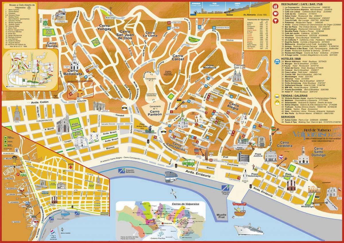 τουριστικός χάρτης του valparaiso, Χιλή