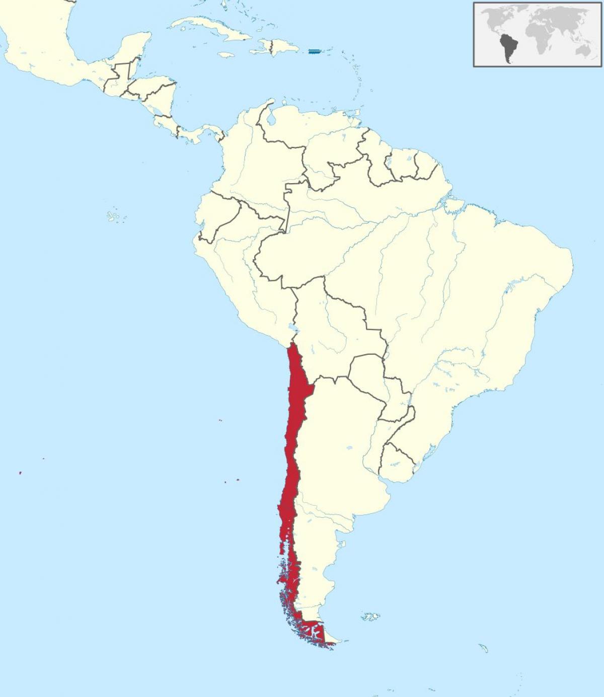 Χιλή στη νότια αμερική χάρτη
