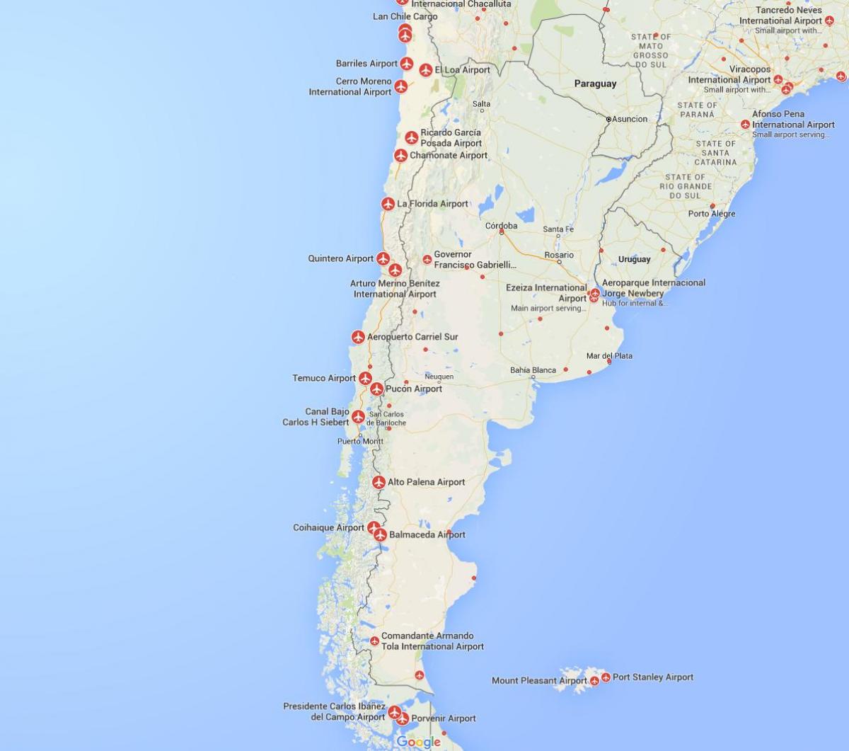 χάρτης της αεροδρόμια σε Χιλή