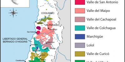 Χάρτης της Χιλής κρασί περιοχές 
